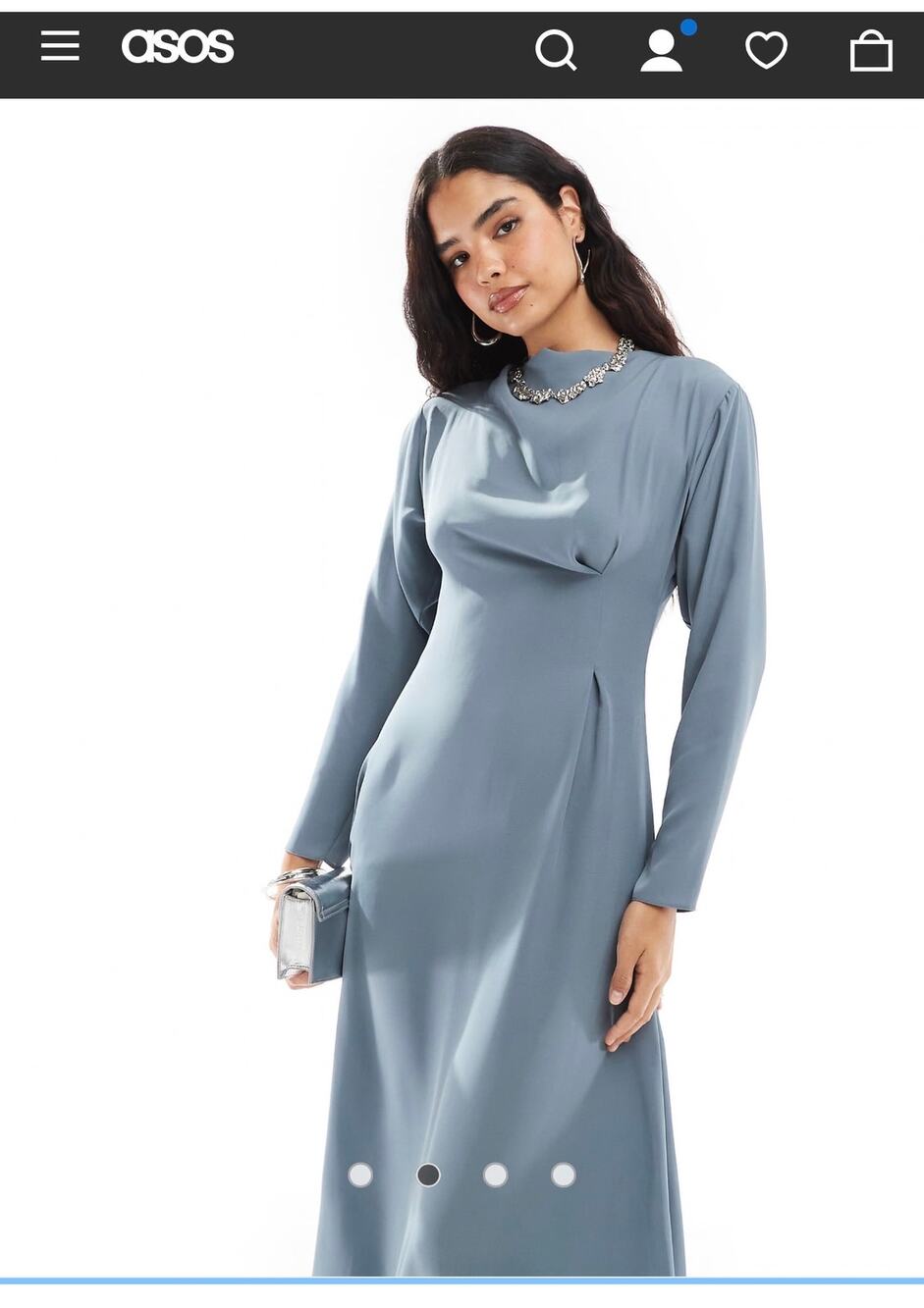 ASOS DESIGN long sleeve cowl detail pleat waist maxi dress in demin blue